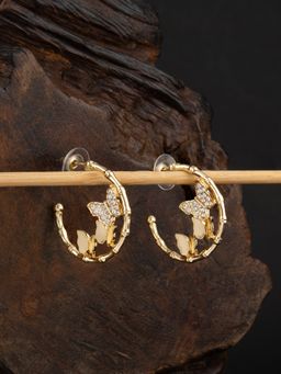 E2O - Gold-Plated Contemporary Butterfly Peral Embellished Hoop Earrings