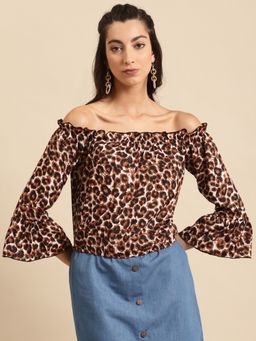 Dodo & Moa - Brown Animal Print Western Wear Top