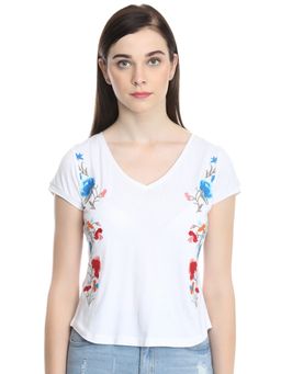 Dodo & Moa - White Floral Western Wear Top