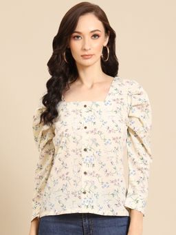 Dodo & Moa - Cream Printed Western Wear Top