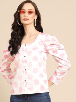 Dodo & Moa - White Polka Dots Western Wear Top