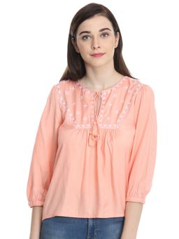 Dodo & Moa - Peach Embroidered Western Wear Top