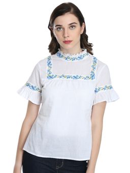 Dodo & Moa - White Embroidered Western Wear Top