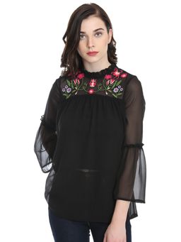 Dodo & Moa - Black Floral Western Wear Top