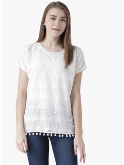 Dodo & Moa - Off White Self Design Western Wear Top