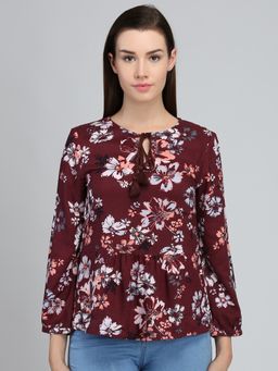 Dodo & Moa - Burgundy Floral Western Wear Top