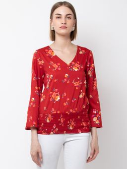 Dodo & Moa - Red Floral Western Wear Top