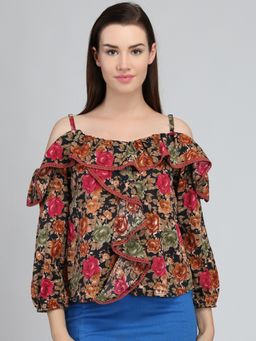 Dodo & Moa - Black Floral Western Wear Top