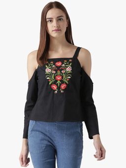 Dodo & Moa - Black Embroidered Western Wear Top