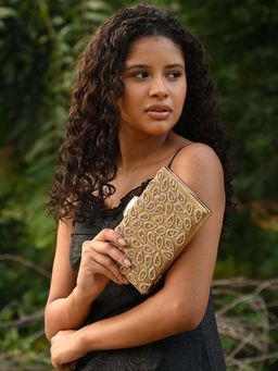 Odette - Beige Faux Stone Embellished Clutch for Women