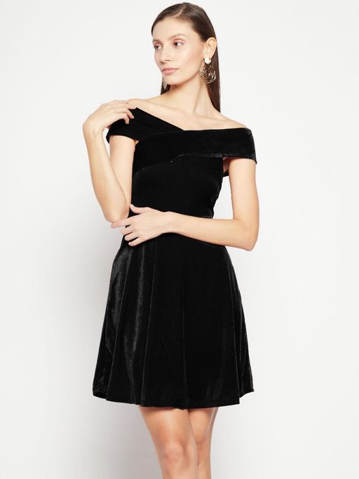 off the shoulder velvet skater dress Pink Velvet Off-shoulder Skater Dress - Bridesmaid, Wedding Guest