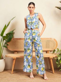 Uptownie - Printed Linen Vest and Pants White (Set of 2)