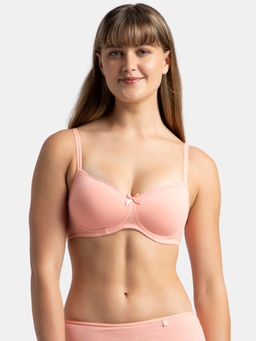 Jockey - 1723 Wirefree Padded Cotton Elastane Medium Coverage T-shirt Bra-Candle Peach