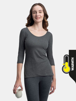 Jockey - 2503 Women Extra Warmth Cotton Rich 3/4th Sleeve Thermal Top-Charcoal Melange