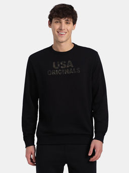 Jockey - UM51 Men Super Combed Cotton French Terry Printed Sweatshirt - Black