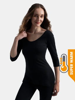 Jockey - 2543 Women Cotton Rich Brushed 3/4th Sleeve Thermal Top - Black