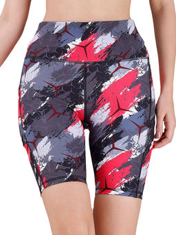 SOIE - Women High Waist Knee Length Quick Dry Printed Sports Shorts with Pocket