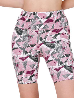 SOIE - Women High Waist Knee Length Quick Dry Printed Sports Shorts with Pocket