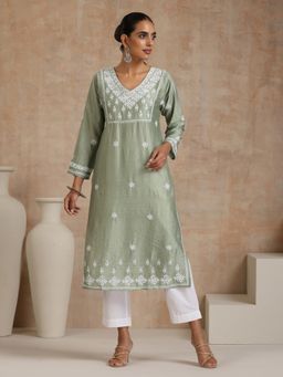 House of Chikankari - Chikankari Woven Long Kurta