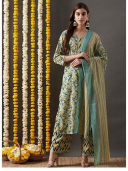 Gahan - Womens Jaipuri Floral print straight side slit Kurta Palazzo Set with dupatta