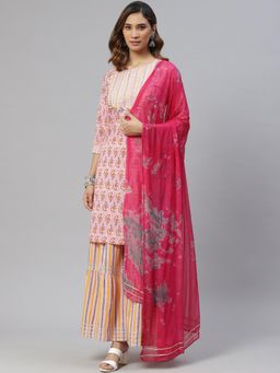Gahan - Womens Pure Cotton Straight Side Slit Kurta Sharara With Dupatta