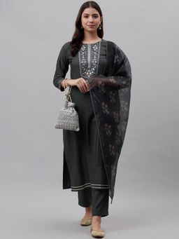 Gahan - Womens Straight Side Slit Embroidered Kurta Pant & Dupatta