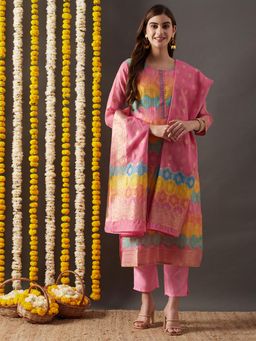 Gahan - Womens Cotton Chanderi Fabric Kurta Pant With Print Dupatta