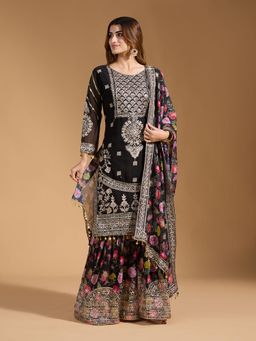 Gahan - Womens Faux Georgette Sequence embroidery Work Kurta Sharara With Dupatta