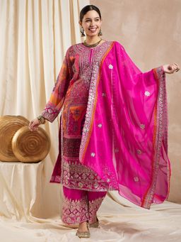 Gahan - Womens Faux Georgette Fabric Zari embroidery Kurta With Pants