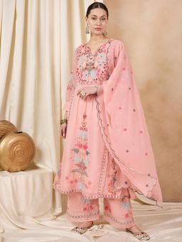 Gahan - Womens Faux Georgette thread embroidery Kurta Palazzo With Dupatta