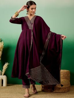 Gahan - Womens Exclusive Roman Silk Solid Print Anarkali Pant With Dupatta