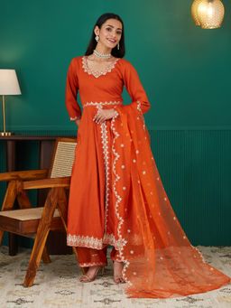 Gahan - Womens Elegant Roman Silk Front-Cut Anarkali Palazzo with Dupatta