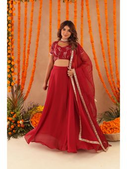 DEASHA INDIA - Rasha Red Detailed Lehenga with Blouse and Dupatta