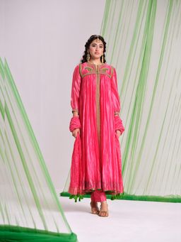 Almaari By Pooja - Green Regalia Silk Ensemble Anarkali with Pant and Dupatta
