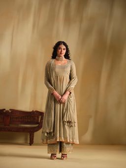 Almaari By Pooja - Green Zehra Chanderi Anarkali with Palazzo and Dupatta