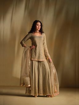 Almaari By Pooja - Green Gulbahar Sharara with Kurti and Dupatta