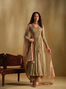 Almaari By Pooja - Green Nargis Angrakha with Pant and Dupatta