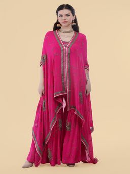 MILU MADAN - Hot Pink Georgette Cape with Sharara and Kurti