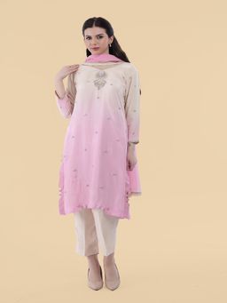 MILU MADAN - Cream Ombre Opara Silk Kurta with Pant and Dupatta