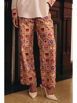 Muvazo - Beige Grid Rose Pant