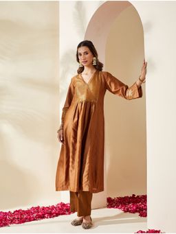 Mushio - Brown Hand Embellished Chanderi Zohra Kurta