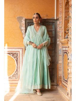 Amoree - Turquoise Anarkali with Pant and Dupatta