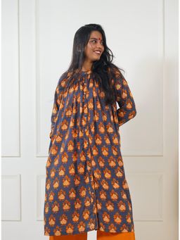 PRATHAA - Grey Batik Printed Long Kurta