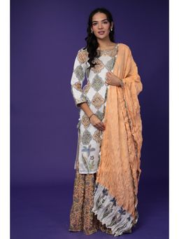 Zari Jaipur - Chanderi Kurta with Sharara and Dupatta (Set of 3)