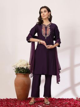 Nayam by lakshita - Ethnic Embroidered Straight Kurta Pant with Dupatta (Set of 3)