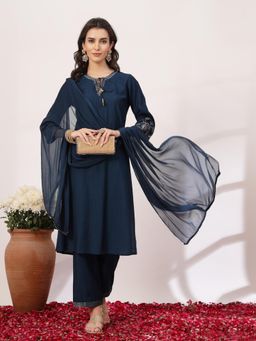Nayam by lakshita - Embroidered Viscose Straight Kurta Palazzo with Dupatta (Set of 3)