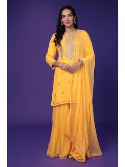 Zari Jaipur - Georgette Kurta with Sharara and Dupatta (Set of 3)