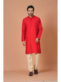 Simaaya - Red Premium Quality Silk Kurta with Churidar (Set of 2)