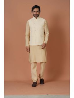 Simaaya - White Premium Quality Cotton Silk Kurta with Churidar and Nehru Jacket (Set of 3)