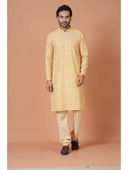 Simaaya - Yellow Premium Quality Cotton Silk Kurta with Churidar (Set of 2)